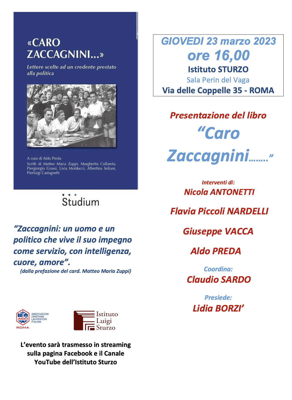 Presentazione del volume: “Caro Zaccagnini"